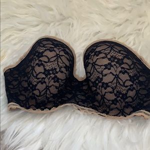 Aerie black lace bandeau bra with straps